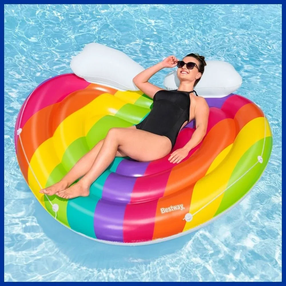 NIB Rainbow Dreams Pool Island 2-Person Inflatable Float/Raft by H2OGO! 64"x58" - Picture 1 of 10
